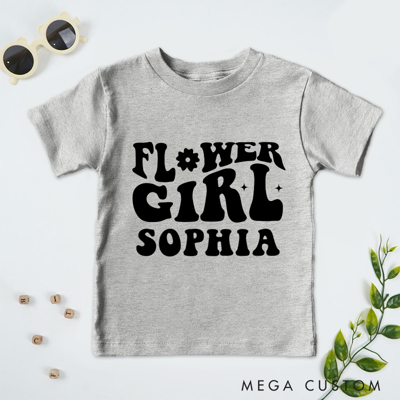 Personalized Groovy Retro Flower Girl Wedding Flower Girl T-Shirt 