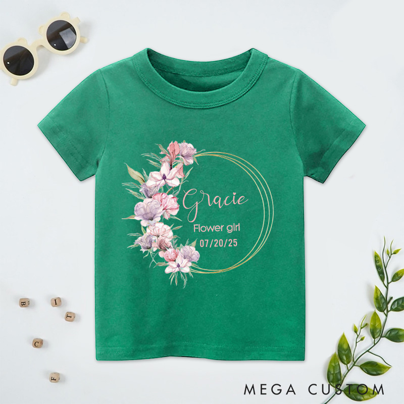 Personalized Delicate Flower Wreath T-Shirt for Wedding Flower Girl