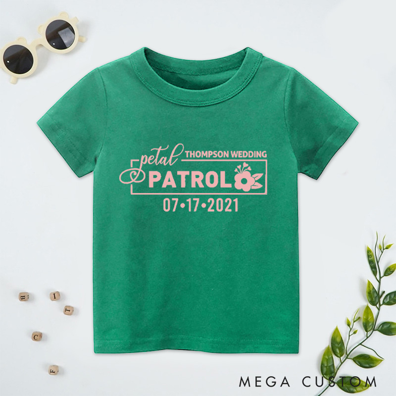 Personalized Elegant Floral Petal Patrol Wedding Flower Girl T-Shirt 