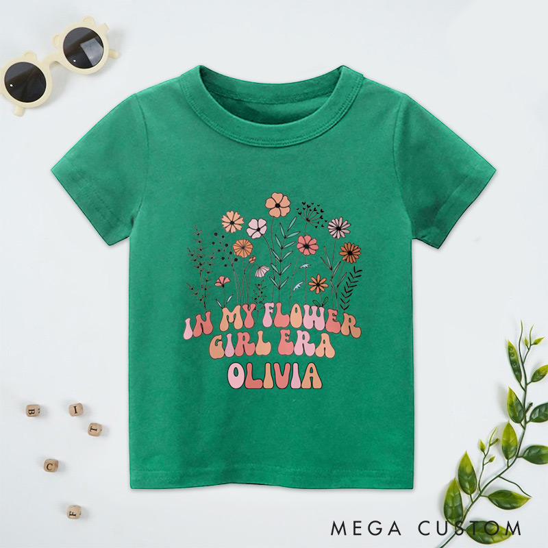 Personalized Whimsical In My Flower Girl Era with Floral Garden Wedding Flower Girl T-Shirt 