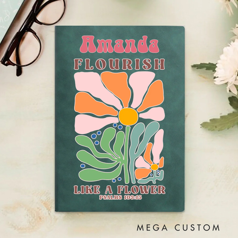 Personalized Multicolor Flourish Like a Flower A5 Sheepskin Suede Notebook with Name Baptism Birthday Gift for Christians  