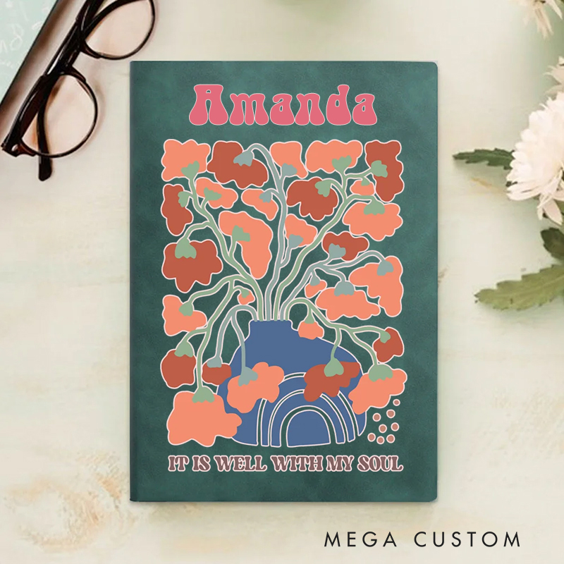 Personalized Multicolor It Is Well with My Soul A5 Sheepskin Suede Notebook with Name Baptism Birthday Gift for Christians  