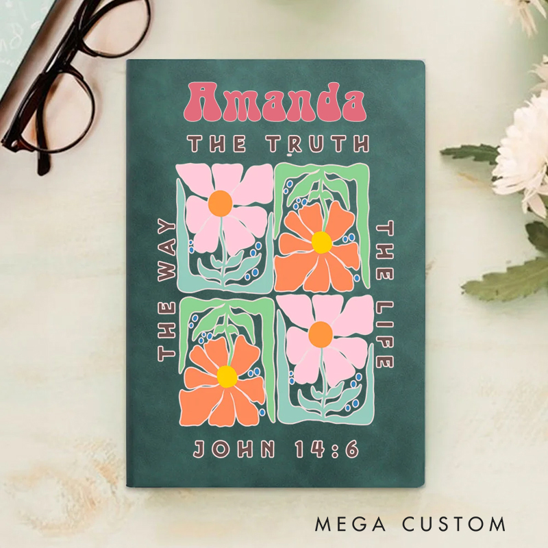 Personalized the Truth the Way the Life A5 Sheepskin Suede Notebook with Name Baptism Birthday Gift for Christians  