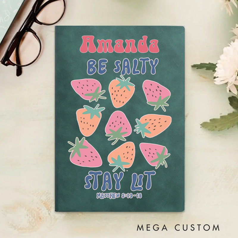 Personalized Be Salty Stay Lit A5 Sheepskin Suede Notebook with Name Baptism Birthday Gift for Christians  