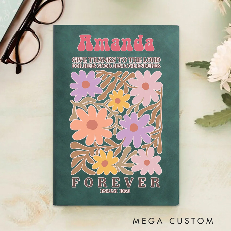 Personalized Give Thanks to the Lord A5 Sheepskin Suede Notebook with Name Baptism Birthday Gift for Christians  