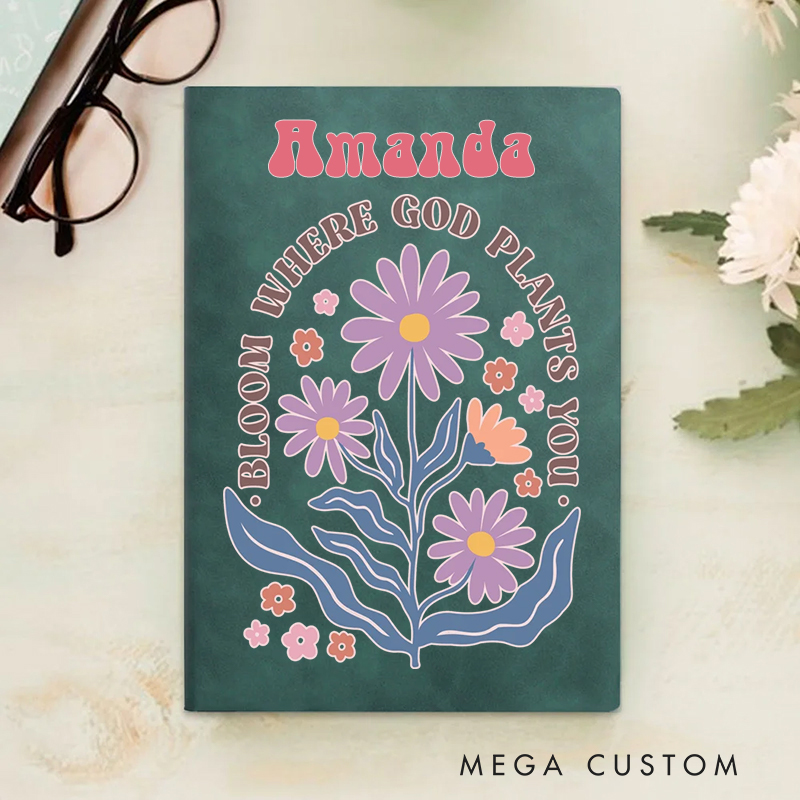 Personalized Bloom Where God Plants You A5 Sheepskin Suede Notebook with Name Baptism Birthday Gift for Christians  