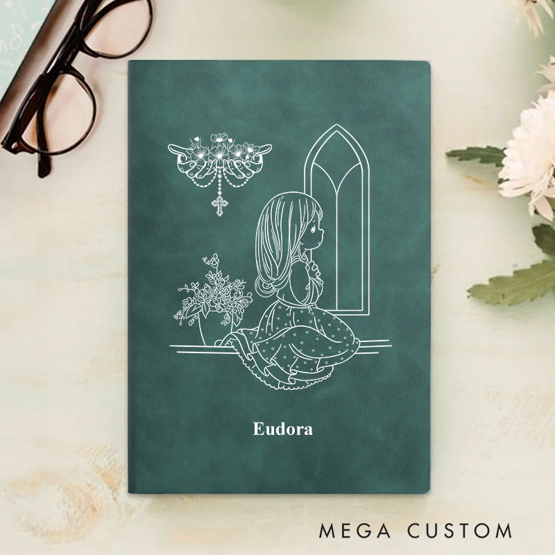 Personalized Leather Birth Flower Kid Christian Notebook with Name Gift for Kids Gift for Girls Boys Baptism Gift Birthday Gift Religious Gift