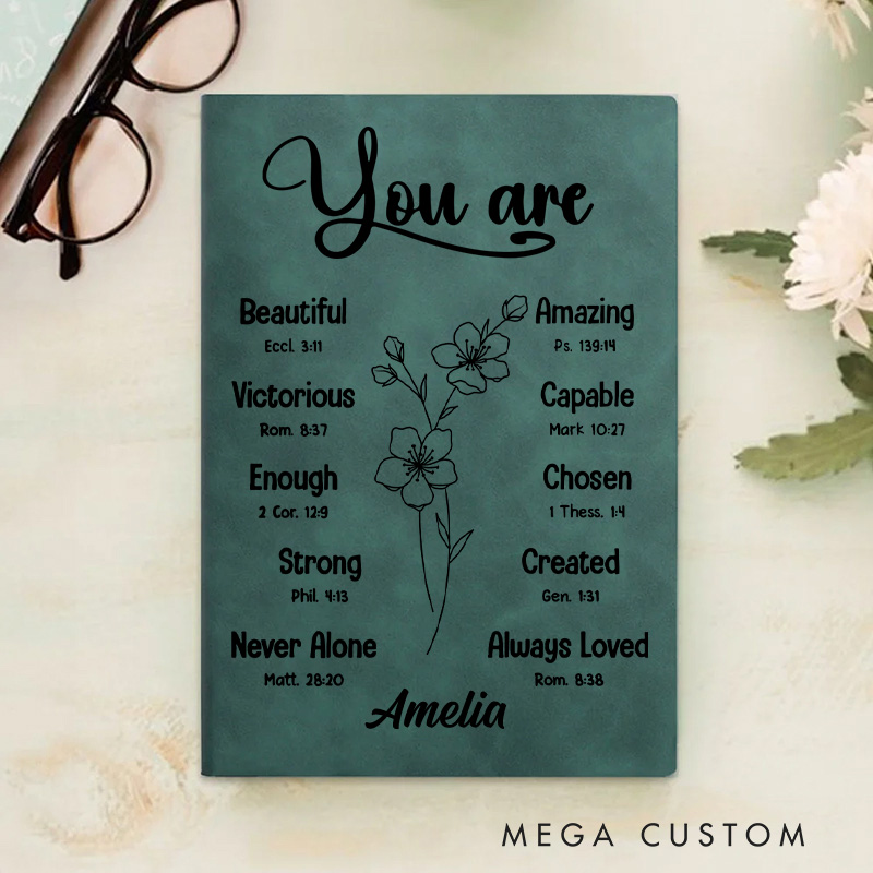 Personalized You are Inspiration A5 Leather Prayer Journal Notebook with Birth Flower and Name Christian Gift for Her Baptism Birthday Gift for Women
