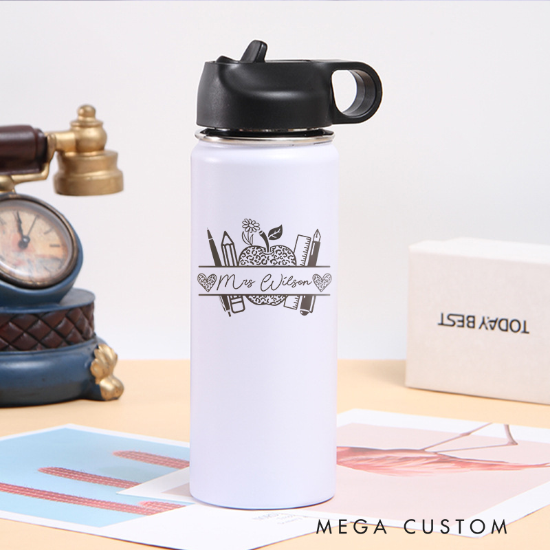 Personalized Engraved Water Bottle for Teacher Stainless Steel Insulated Name Space Cup Teacher Appreciation Gift