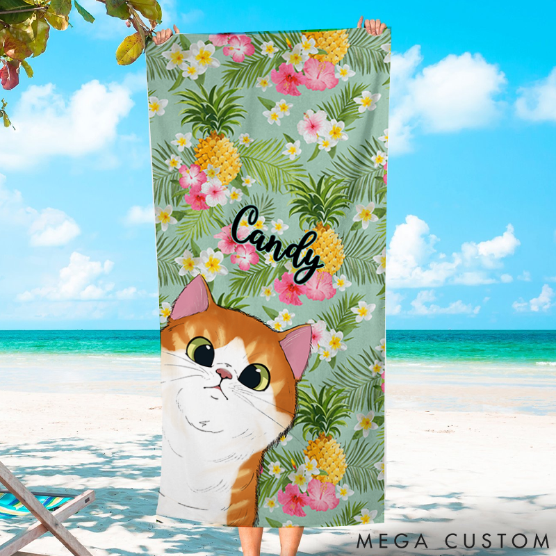 Personalized Cat Lover Peek a Boo Cat Beach Towel