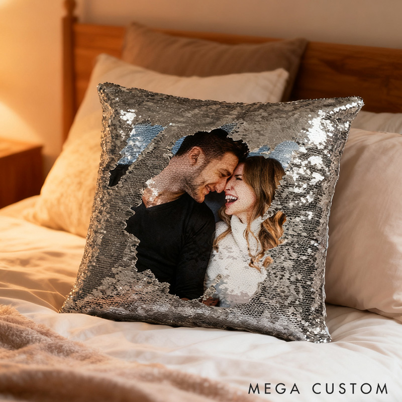 Personalized Mermaid Sequined Photo Pillow Blingbling Gift For Her Anniversary Gift For for Girlfriend Birthday Gift Couple Gift 