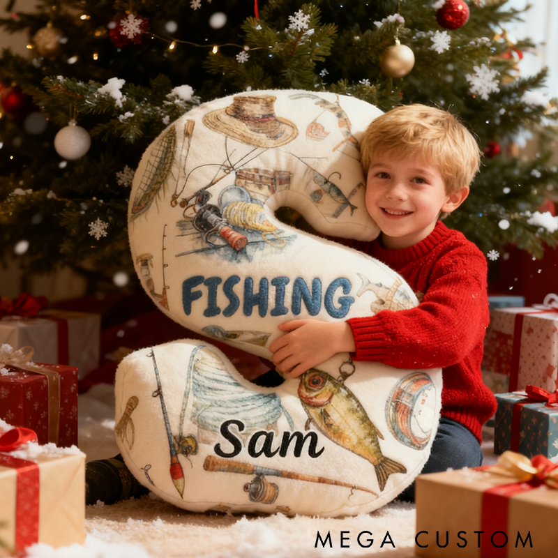 Personalized Fishing Pillow Custom Name Pillow with Fishing Gear Graphic 3D Print Perfect Gift for Fishing Enthusiasts and Cozy Home Decor 