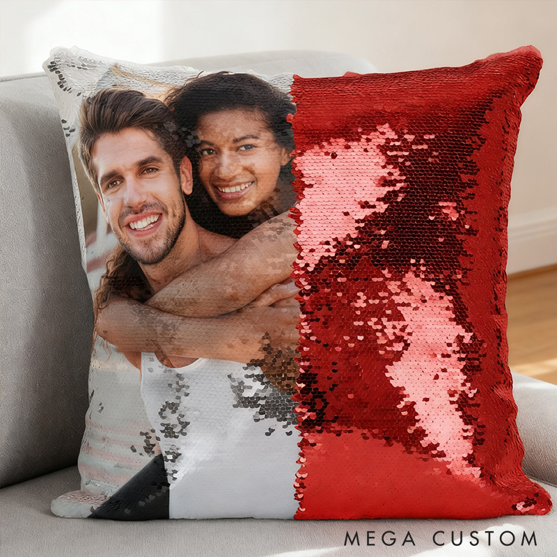 Personalized Mermaid Sequined Photo Pillow Blingbling Gift For Her Anniversary Gift For for Girlfriend Birthday Gift Couple Gift 