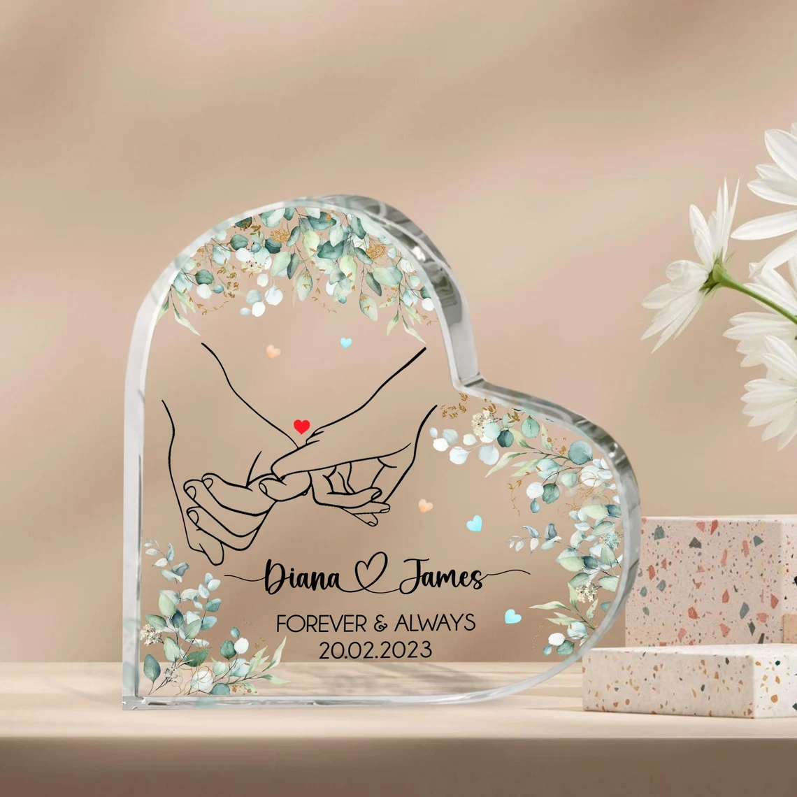Personalized Couple Forever and Always Mr Mrs Heart Shaped Acrylic Plaque Valentine's Day Gift for Couple For Him Her