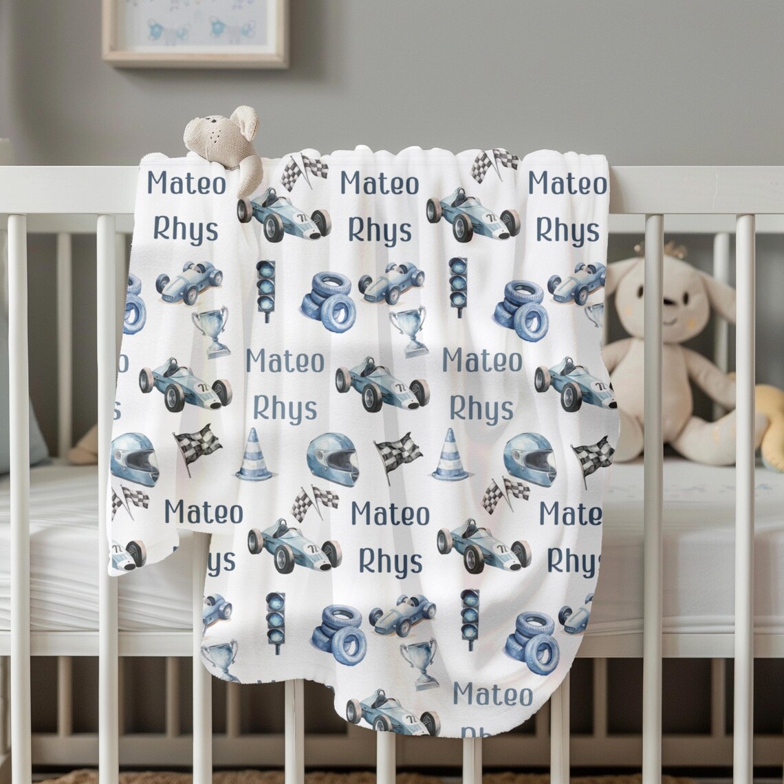 Personalized Kids' Racing Blanket Custom Name GoKart Throw Pillow Racing Lover Kids