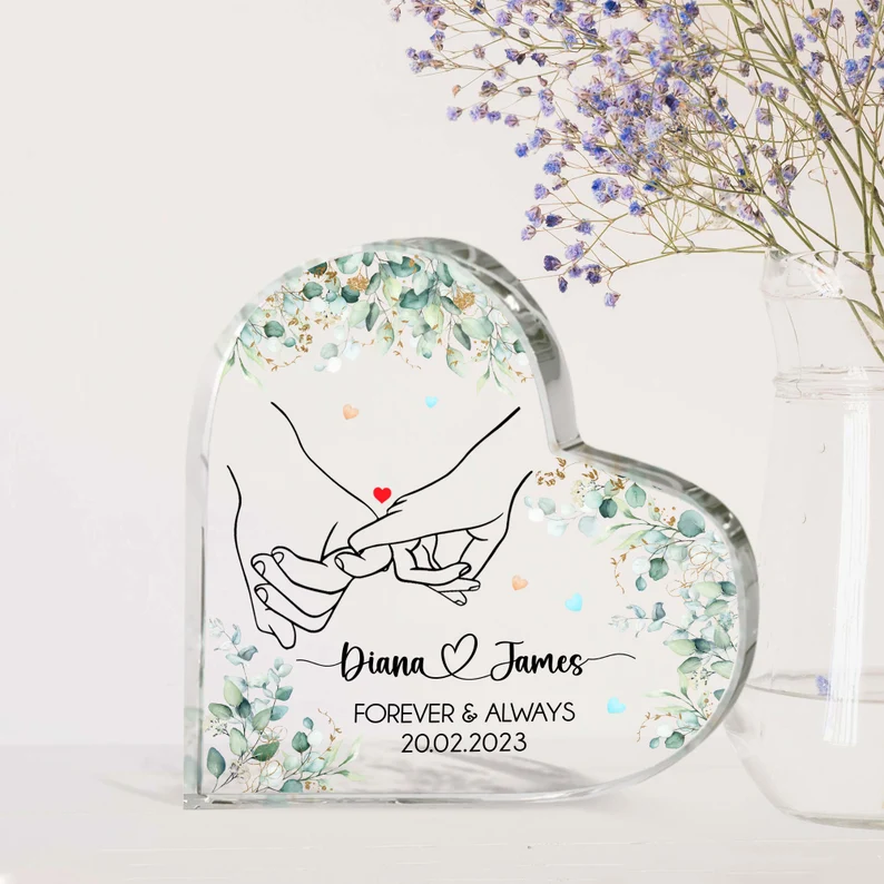 Personalized Couple Forever and Always Mr Mrs Heart Shaped Acrylic Plaque Valentine's Day Gift for Couple For Him Her