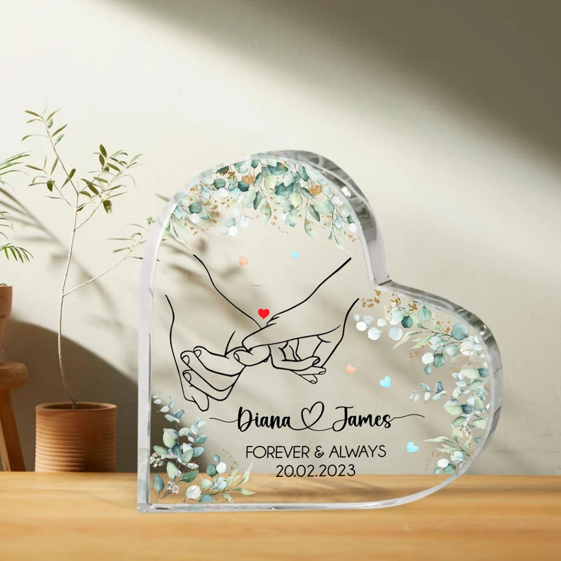 Personalized Couple Forever and Always Mr Mrs Heart Shaped Acrylic Plaque Valentine's Day Gift for Couple For Him Her