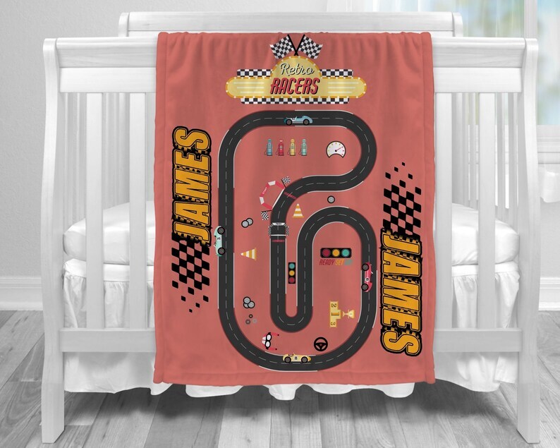 Personalized Racing Track Blanket Custom Name Throw Gift for Racing Lover Kids