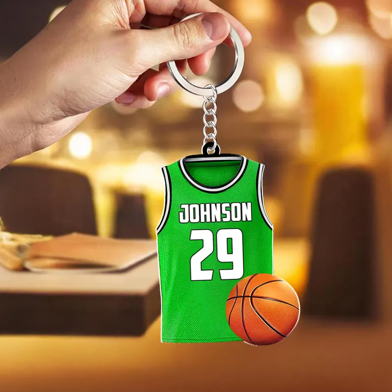 Personalized Basketball Jersey Keychain with Custom Name, Number, Colors, and Ball Design