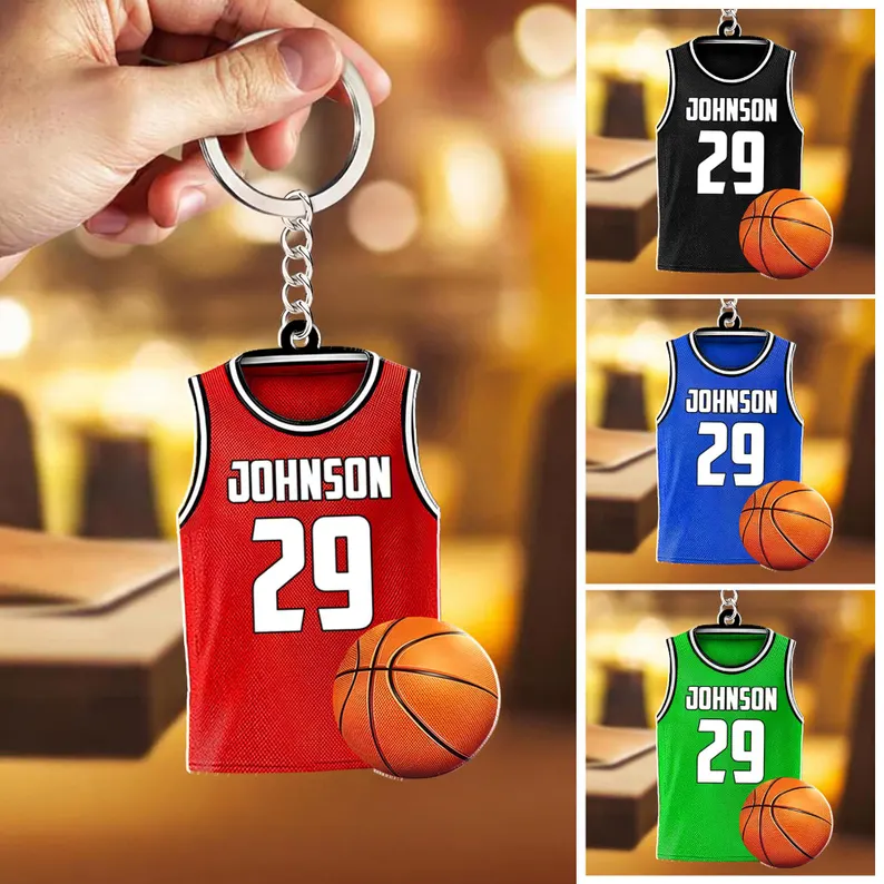 Personalized Basketball Jersey Keychain with Custom Name, Number, Colors, and Ball Design