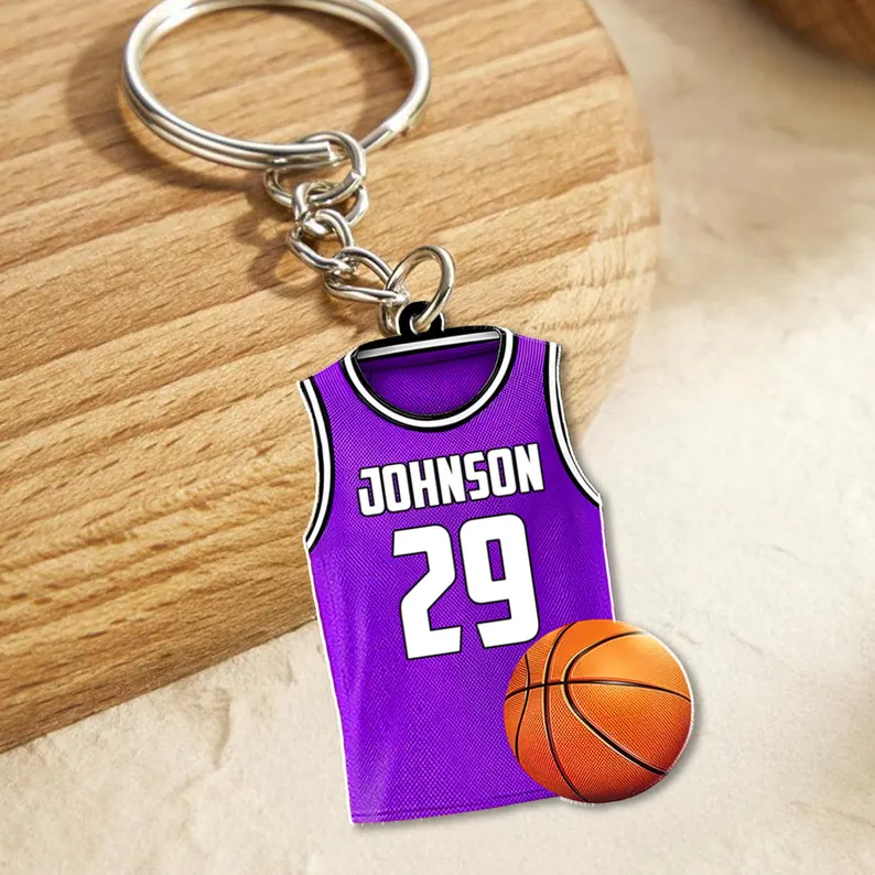 Personalized Basketball Jersey Keychain with Custom Name, Number, Colors, and Ball Design
