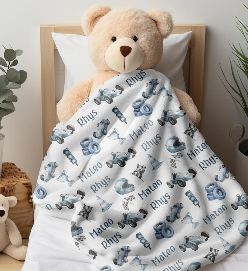 Personalized Kids' Racing Blanket Custom Name GoKart Throw Pillow Racing Lover Kids