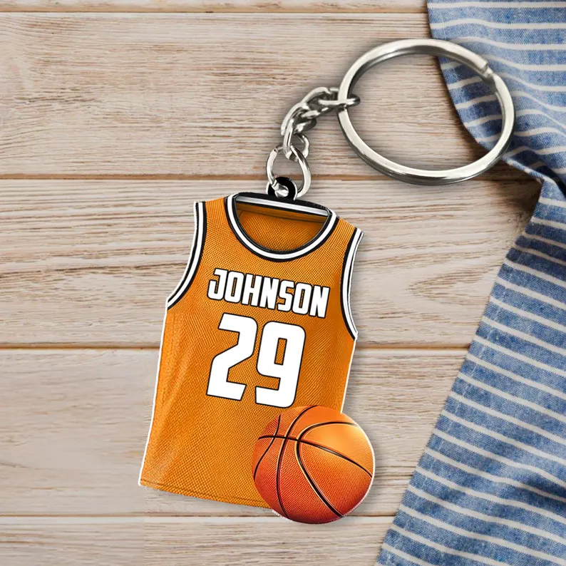 Personalized Basketball Jersey Keychain with Custom Name, Number, Colors, and Ball Design