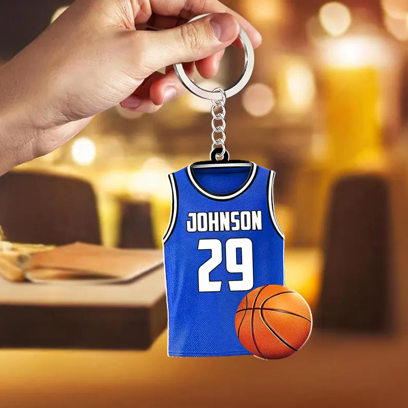 Personalized Basketball Jersey Keychain with Custom Name, Number, Colors, and Ball Design
