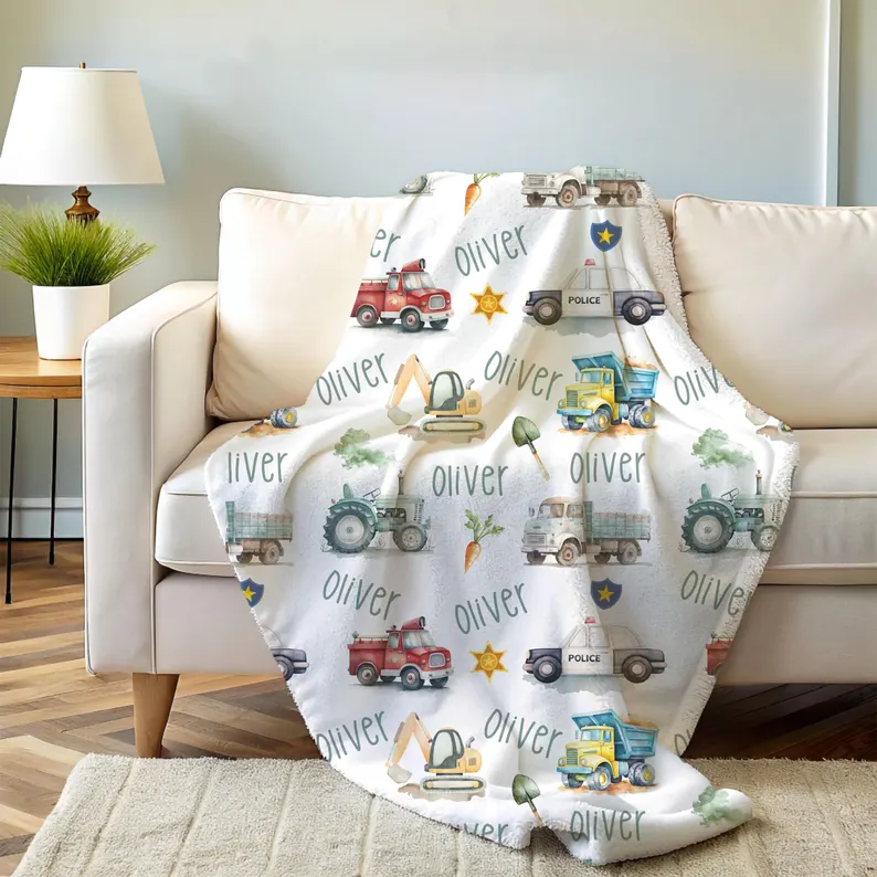 Personalized Vehicle Themed Blanket Custom Name Throw Comfort Soft Hooded Blanket Vehicle Lover