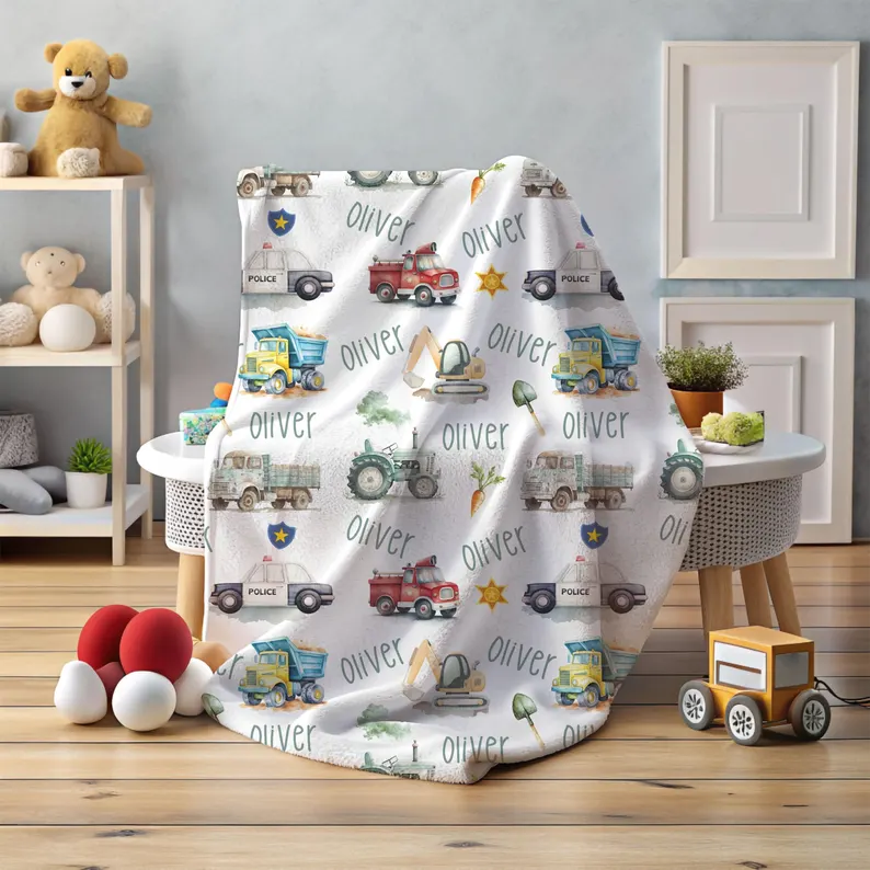 Personalized Vehicle Themed Blanket Custom Name Throw Comfort Soft Hooded Blanket Vehicle Lover