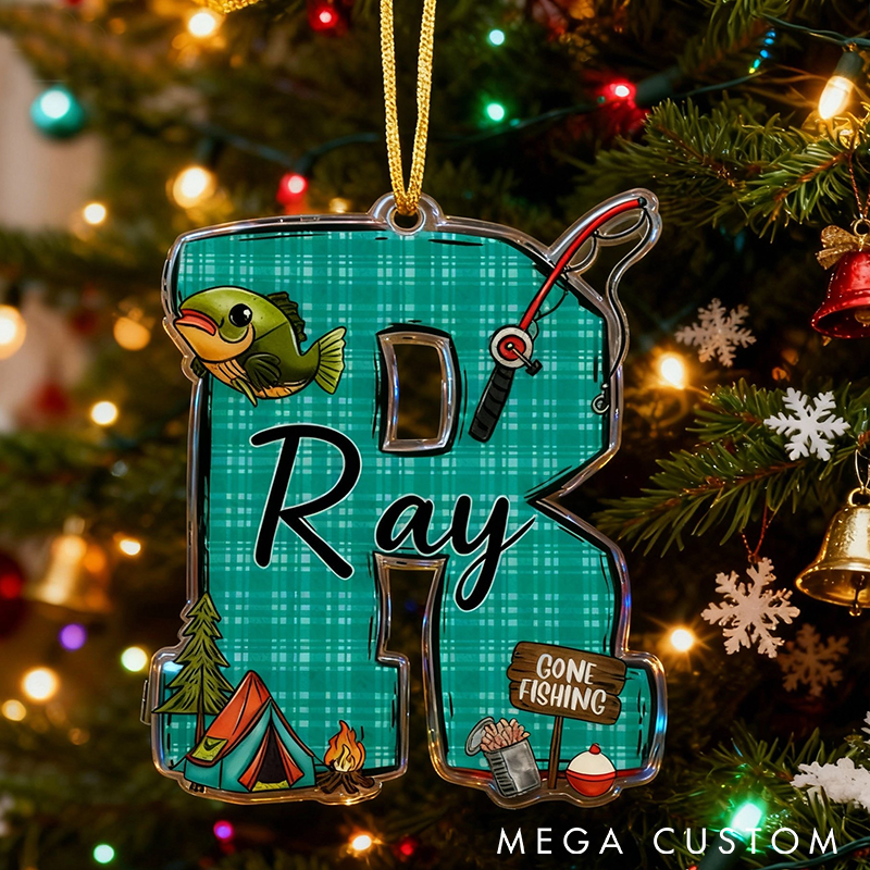 Personalized Fishing Ornament Funny Fishing Christmas Ornament Custom Letter and Name Ornament Perfect Holiday Decor for Anglers