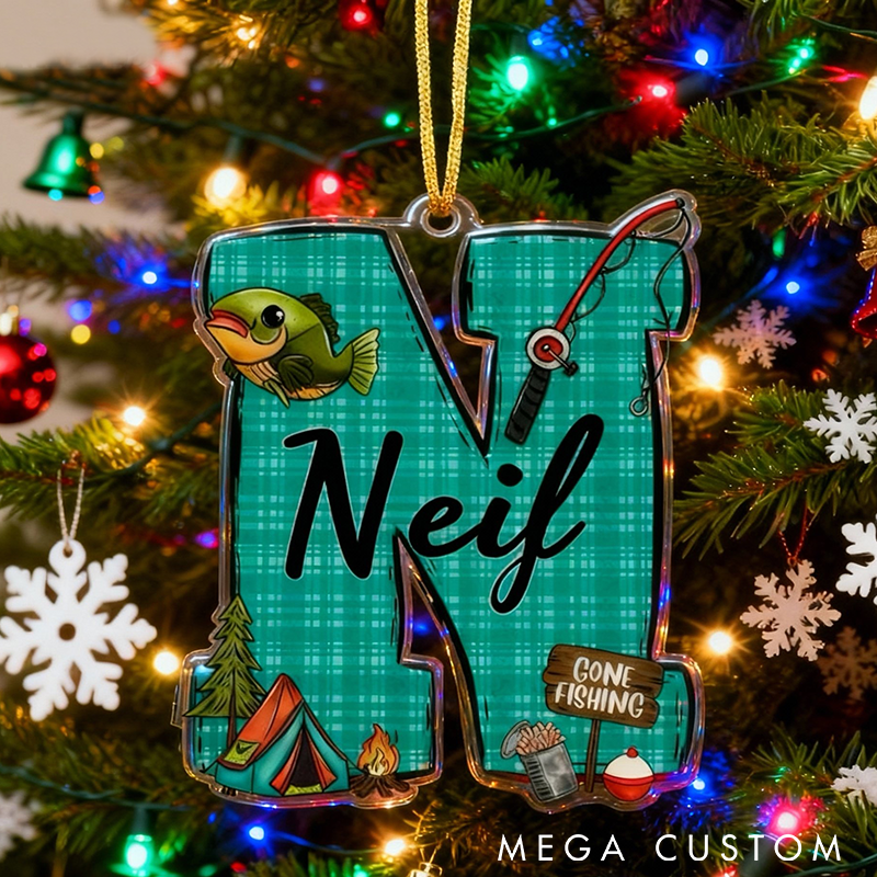 Personalized Fishing Ornament Funny Fishing Christmas Ornament Custom Letter and Name Ornament Perfect Holiday Decor for Anglers