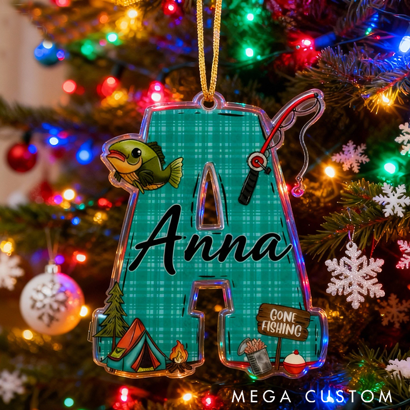 Personalized Fishing Ornament Funny Fishing Christmas Ornament Custom Letter and Name Ornament Perfect Holiday Decor for Anglers