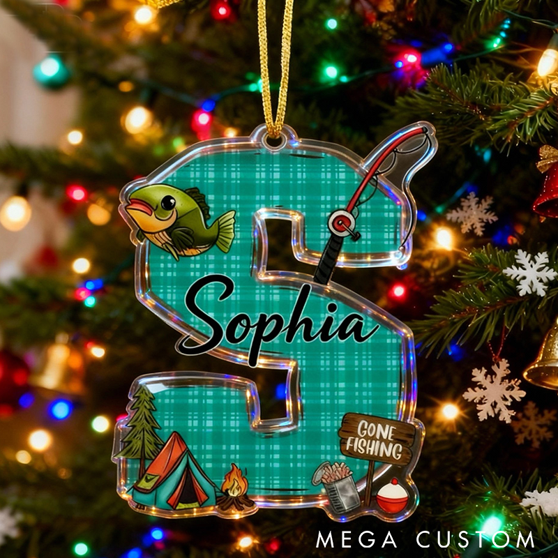 Personalized Fishing Ornament Funny Fishing Christmas Ornament Custom Letter and Name Ornament Perfect Holiday Decor for Anglers