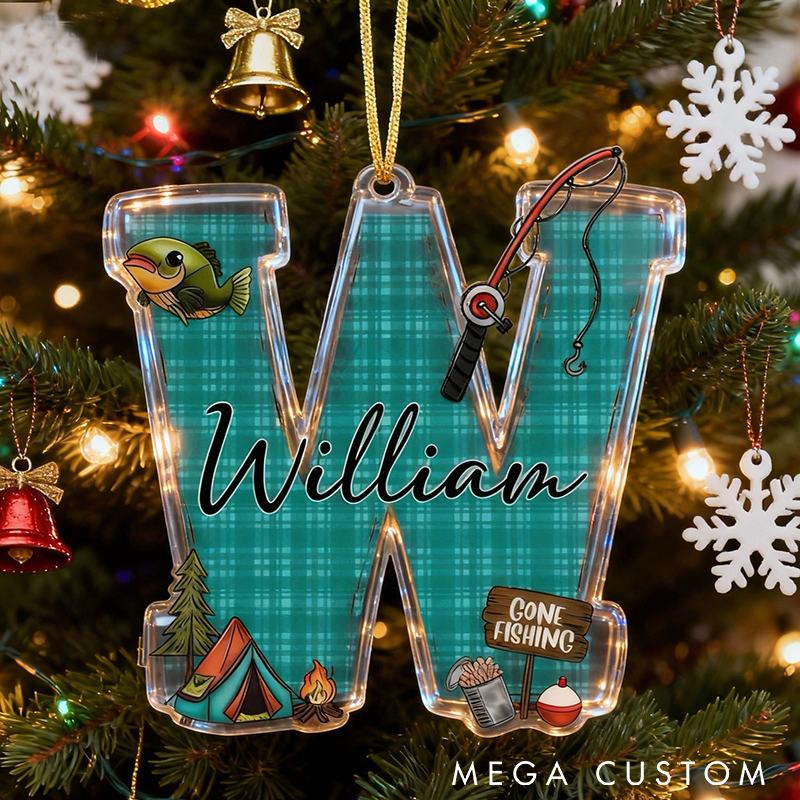 Personalized Fishing Ornament Funny Fishing Christmas Ornament Custom Letter and Name Ornament Perfect Holiday Decor for Anglers