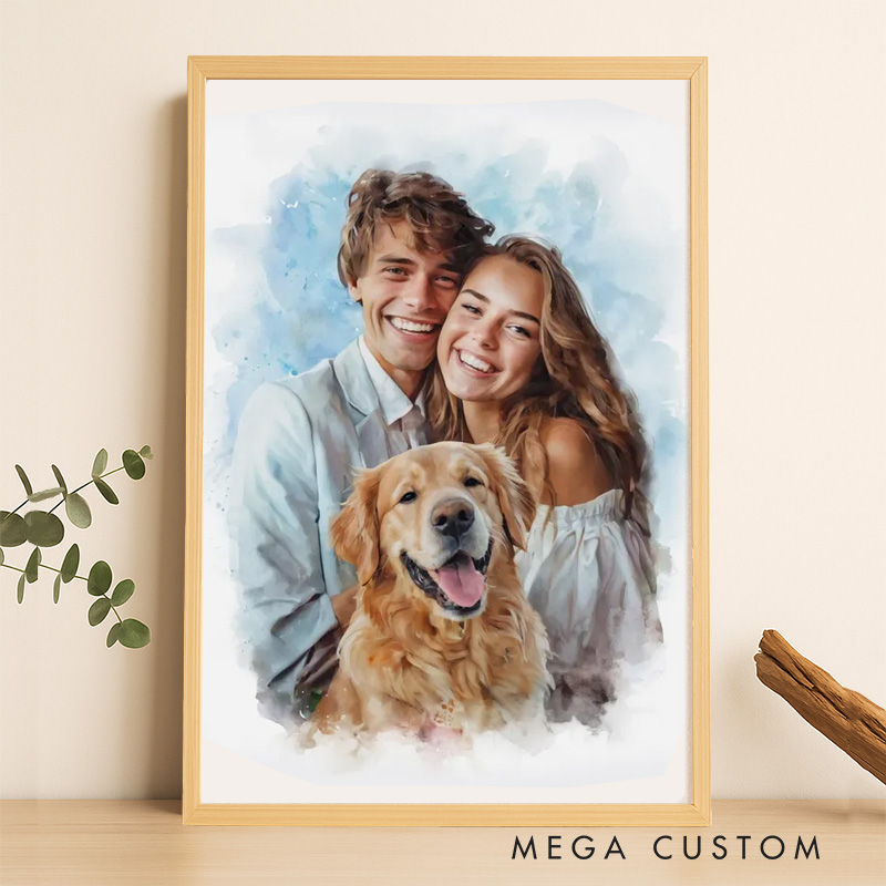 Personalized Watercolor Wall Art For Couples Pets House Family Poster Without Frame Custom Art Lover Gift Custom Portrait