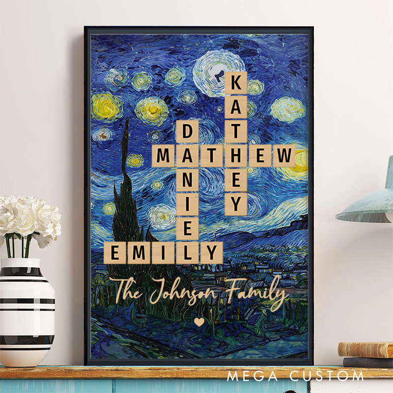 Personalized Family Crossword Art Puzzle Wall Art Poster Without Frame Custom Home Decor Art Lover Gift