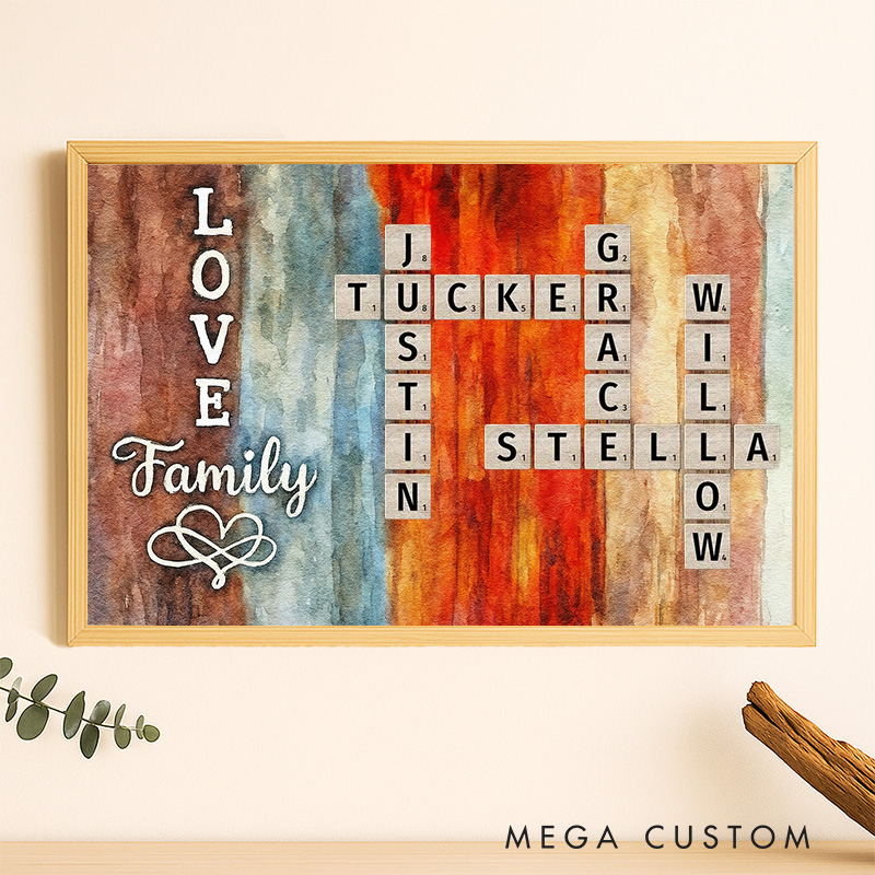 Personalized Family Love Palette Crossword Puzzle Wall Art Poster Without Frame Custom Home Decor Art Lover Gift