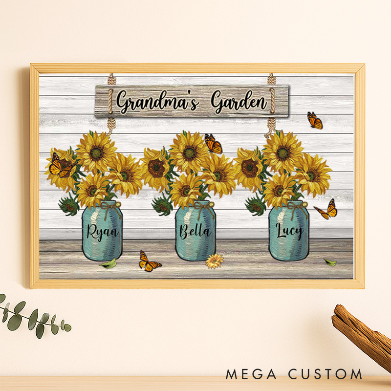 Personalized Grandma's Garden Van Gogh Style Sunflower Vase Poster Without Frame Custom Art Lover Gift for Her Mom Grandmother
