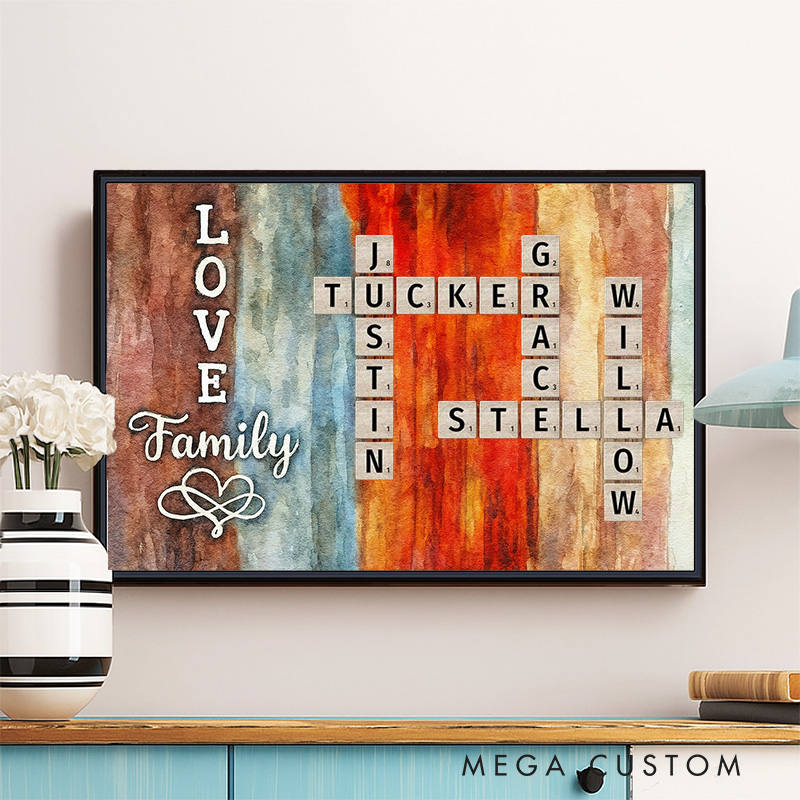 Personalized Family Love Palette Crossword Puzzle Wall Art Poster Without Frame Custom Home Decor Art Lover Gift