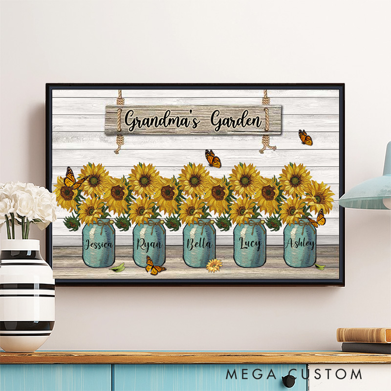 Personalized Grandma's Garden Van Gogh Style Sunflower Vase Poster Without Frame Custom Art Lover Gift for Her Mom Grandmother