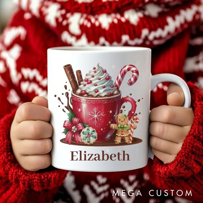 Personalized Gingerbread Cookie Mug with Name Hot Cocoa Mugs for Kids Holiday Kitchen Mug Baking Lover Gift