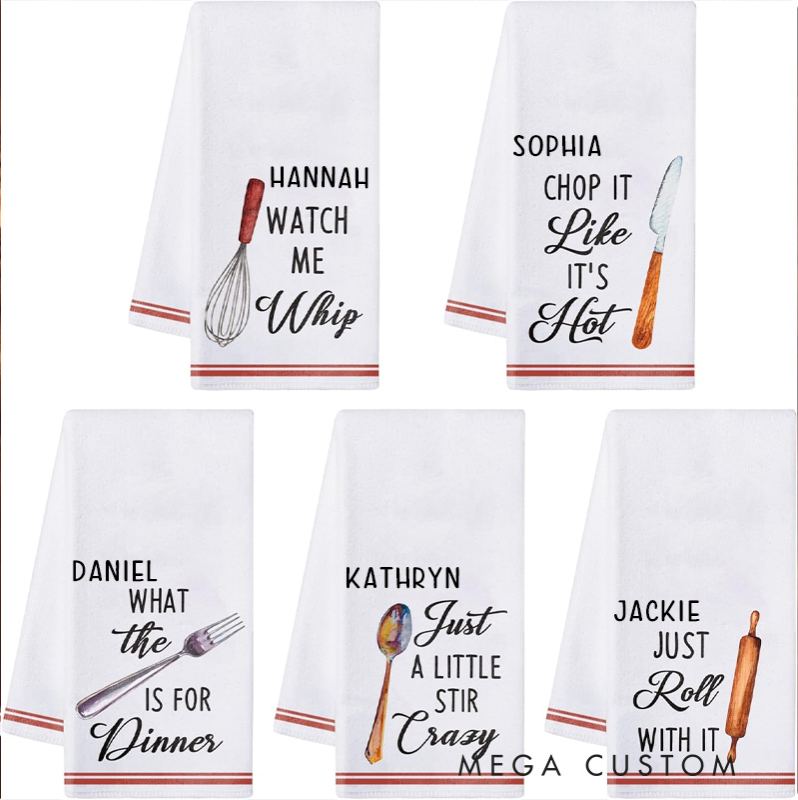 Personalized 5Pcs Kitchen Kitchen Towel Bakers Dish Towel with Name Absorbent Utensils Themed Cleaning Dishcloth for Baking Lover Gift