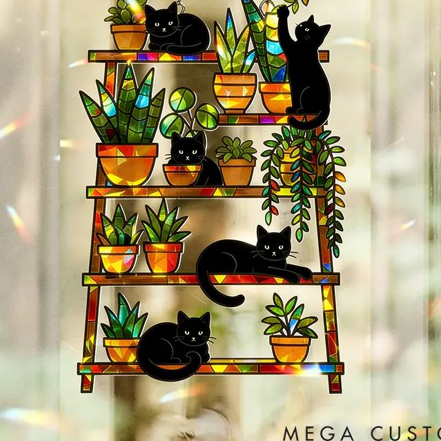 Personalized Cat Lover Cat and Plant Sun Catcher