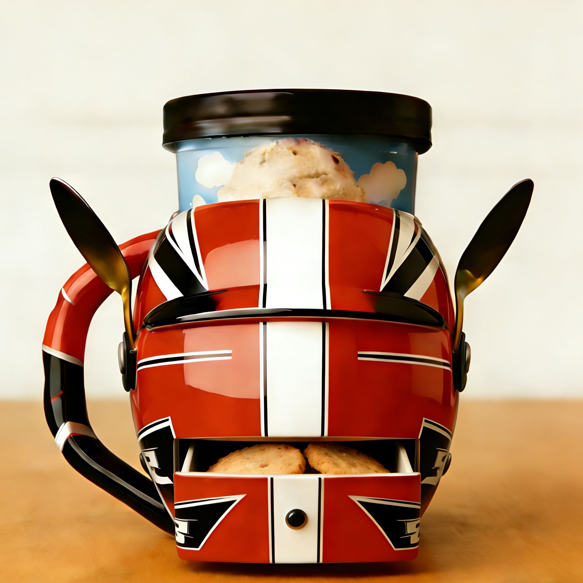 Personalized Motorcycle Helmet Ice Cream Holder Unique Pint Cup for Car Lovers and Ice Cream Fans