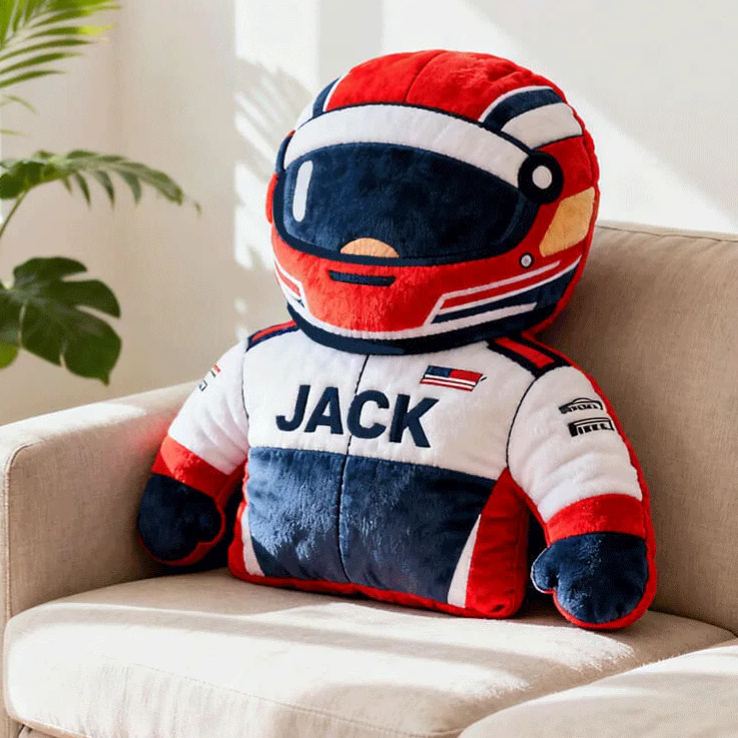 Personalized Racer Plush Pillow Custom Name Home Decor Gift for Racer and Racing Enthusiasts
