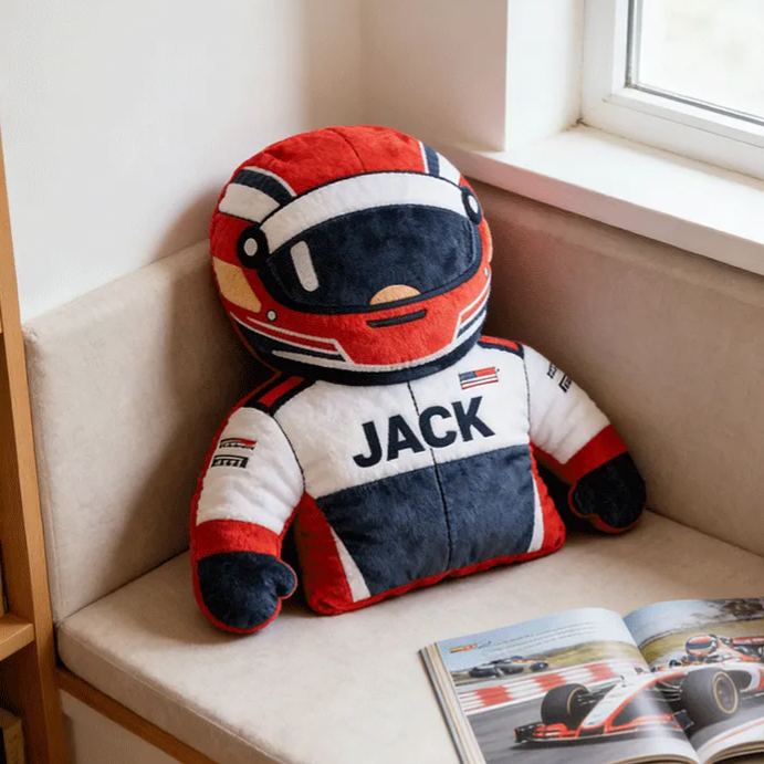 Personalized Racer Plush Pillow Custom Name Home Decor Gift for Racer and Racing Enthusiasts