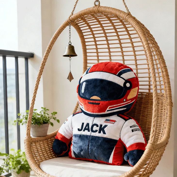 Personalized Racer Plush Pillow Custom Name Home Decor Gift for Racer and Racing Enthusiasts