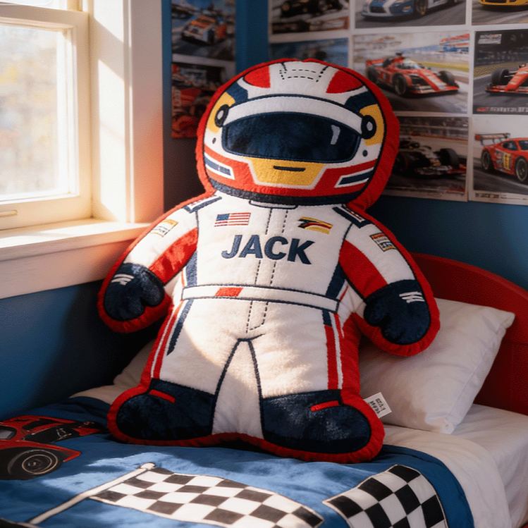 Personalized Racer Shaped Pillow Custom Name Plush Perfect Home Decor Gift for Racers and Racing Lovers