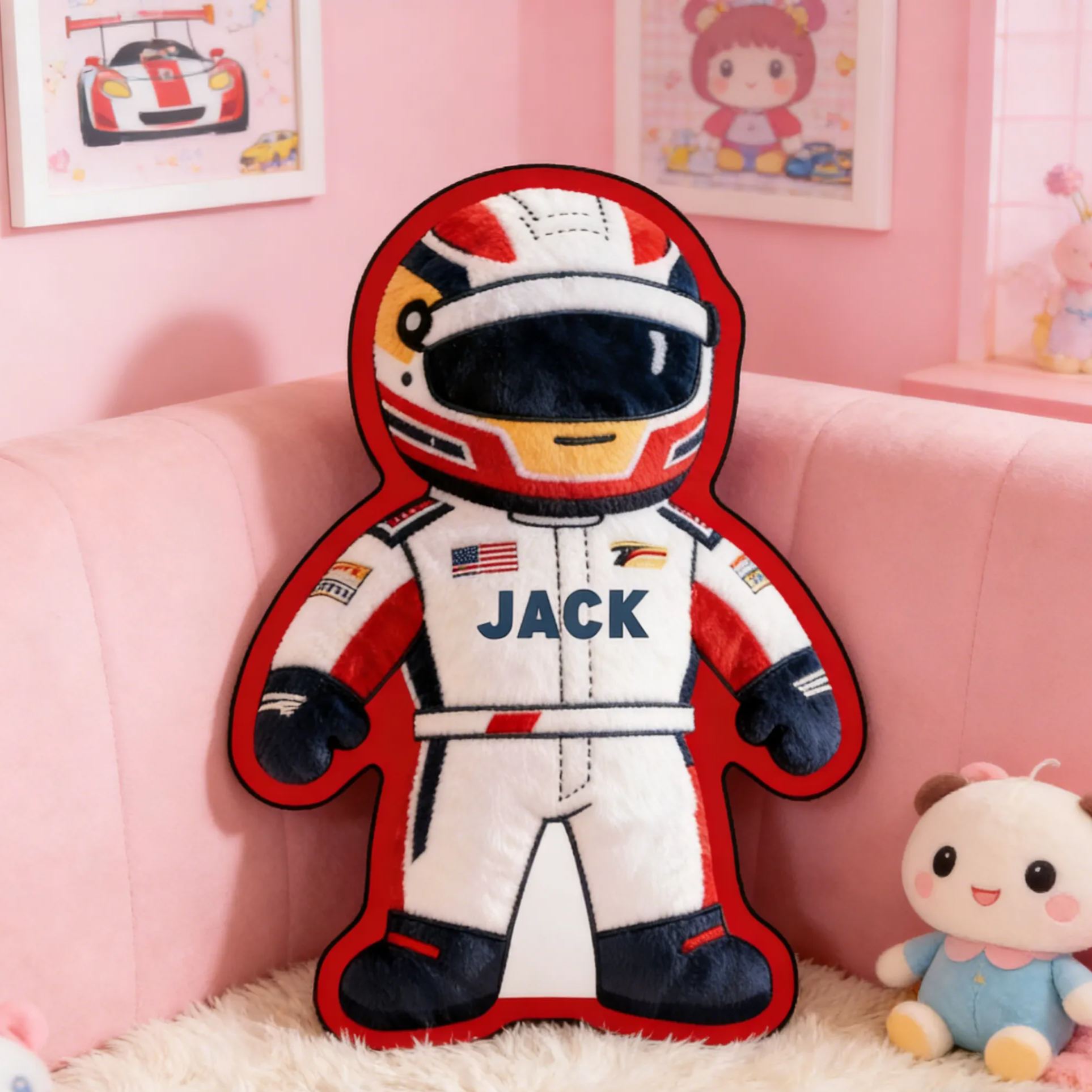Personalized Racer Shaped Pillow Custom Name Plush Perfect Home Decor Gift for Racers and Racing Lovers